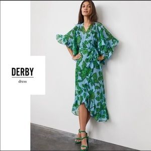 CAbi Derby High Low Dress in Green and Blue